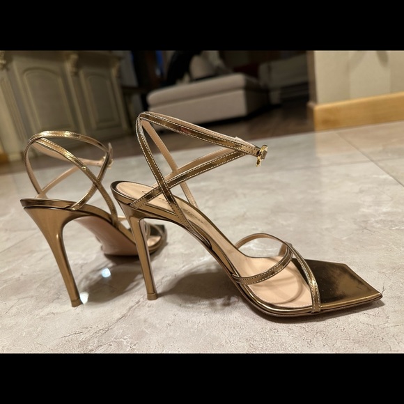 Gianvinito Rossi - Gold Georgina 105 Heeled Sandals - Picture 12 of 16